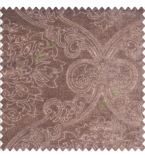 Traditional brown color big damask design floral curved finished soft velvet texture touch shiny poly sofa fabric