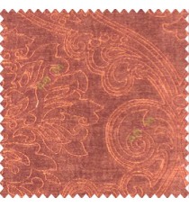 Traditional copper brown color big damask design floral curved finished soft velvet texture touch shiny poly sofa fabric