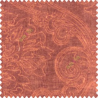 Traditional copper brown color big damask design floral curved finished soft velvet texture touch shiny poly sofa fabric