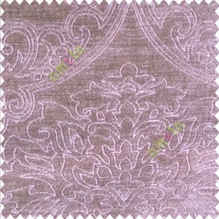 Traditional light purple color big damask design floral curved finished soft velvet texture touch shiny poly sofa fabric