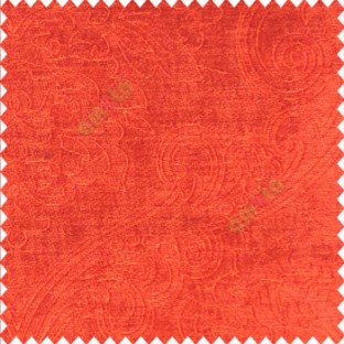 Traditional orange color big damask design floral curved finished soft velvet texture touch shiny poly sofa fabric