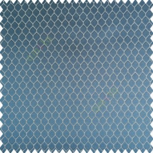 Blue silver color geometric designs texture finished background hexagon patterns polyester base thick fabric main curtain