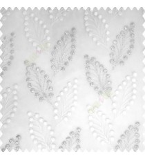 White silver color beautiful flower embossed patterns embroidery leaves cotton buds small circles designs with polyester net base fabric sheer curtain