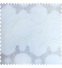 White silver color big circles geometric patterns silver zari designs small polka dots honeycombs with transparent net base fabric sheer curtain
