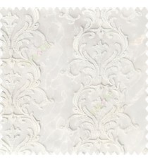 Cream white color traditional damask pattern embroidery zari weaving designs with net finished background polyester sheer curtain