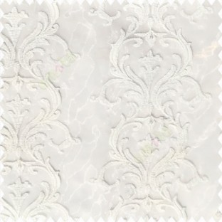 Cream white color traditional damask pattern embroidery zari weaving designs with net finished background polyester sheer curtain