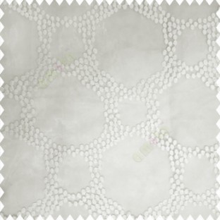 Cream white color big circles geometric patterns silver zari designs small polka dots honeycombs with transparent net base fabric sheer curtain