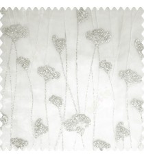 White silver color beautiful small flowers elegant look silver zari embroidery with transparent base fabric polyester sheer curtain