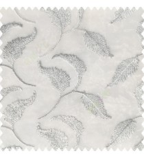 White silver color beautiful floral leaves silver zari embroidery patterns with transparent net polyester fabric sheer curtain