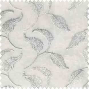 White silver color beautiful floral leaves silver zari embroidery patterns with transparent net polyester fabric sheer curtain