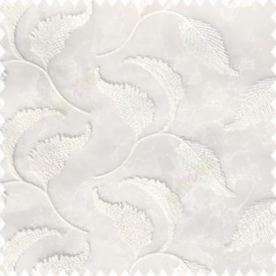 Cream white color beautiful floral leaves silver zari embroidery patterns with transparent net polyester fabric sheer curtain