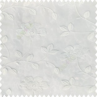 Cream white color beautiful flower silver zari embroidery elegant look finished small leaves long branches with blossoms transparent net fabric polyester sheer curtain