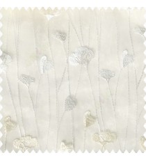 Beige white color beautiful small flowers elegant look silver zari embroidery with transparent base fabric polyester sheer curtain