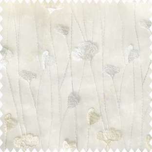 Beige white color beautiful small flowers elegant look silver zari embroidery with transparent base fabric polyester sheer curtain