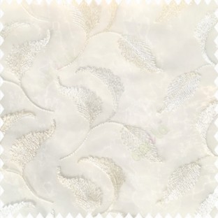 Beige white color beautiful floral leaves silver zari embroidery patterns with transparent net polyester fabric sheer curtain