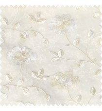 Beige white color beautiful flower silver zari embroidery elegant look finished small leaves long branches with blossoms transparent net fabric polyester sheer curtain