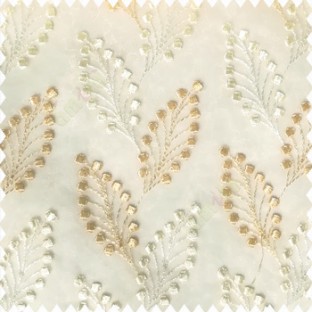 Beige cream white color beautiful flower embossed patterns embroidery leaves cotton buds small circles designs with polyester net base fabric sheer curtain