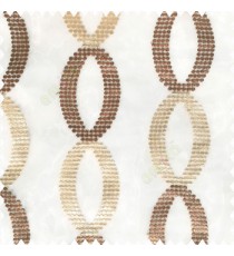Dark chocolate brown beige white color traditional designs silver zari embroidery small dots oval shapes with transparent net fabric polyester sheer curtain
