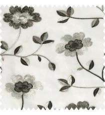 Black grey white color beautiful flower silver zari embroidery elegant look finished small leaves long branches with blossoms transparent net fabric polyester sheer curtain