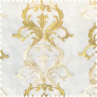 Parrot green white beige color traditional damask pattern embroidery zari weaving designs with net finished background polyester sheer curtain