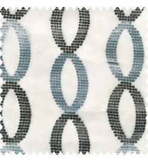 Blue grey white color traditional designs silver zari embroidery small dots oval shapes with transparent net fabric polyester sheer curtain