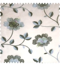 Blue grey white color beautiful flower silver zari embroidery elegant look finished small leaves long branches with blossoms transparent net fabric polyester sheer curtain