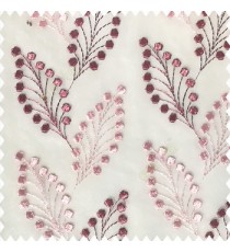 Dark pink with baby pink white color beautiful flower embossed patterns embroidery leaves cotton buds small circles designs with polyester net base fabric sheer curtain