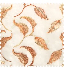 Orange beige white color beautiful floral leaves silver zari embroidery patterns with transparent net polyester fabric sheer curtain