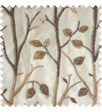 Gold brown silver color natural tree leaf elegant look texture finished embroidery designs traditional patterns transparent background sheer curtain