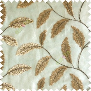Brown gold color beautiful floral big size leaf embroidery pattern with transparent background zigzag designs sheer curtain