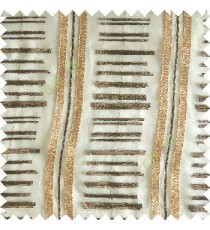 Brown gold color horizontal and vertical embroidery stripes with transparent background sheer curtain