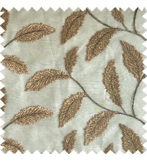 Dark chocolate brown color beautiful floral big size leaf embroidery pattern with transparent background zigzag designs sheer curtain