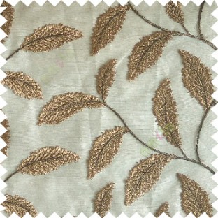 Dark chocolate brown color beautiful floral big size leaf embroidery pattern with transparent background zigzag designs sheer curtain