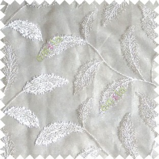 Pure white color beautiful floral big size leaf embroidery pattern with transparent background zigzag designs sheer curtain