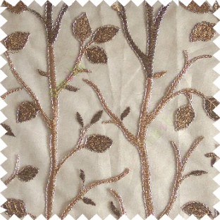 Brown silver color natural tree leaf elegant look texture finished embroidery designs traditional patterns transparent background sheer curtain