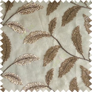 Brown color beautiful floral big size leaf embroidery pattern with transparent background zigzag designs sheer curtain