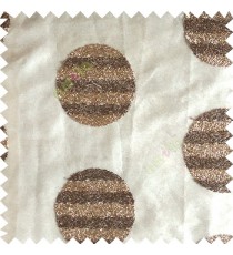 Brown gold color geometric circles shapes texture finished embroidery designs with transparent background horizontal stripes sheer curtain