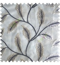Black cream color beautiful floral big size leaf embroidery pattern with transparent background zigzag designs sheer curtain