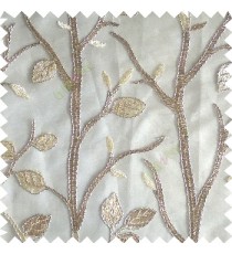 Light brown silver color natural tree leaf elegant look texture finished embroidery designs traditional patterns transparent background sheer curtain