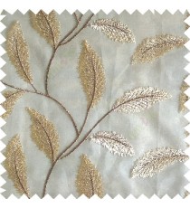 Beige cream color beautiful floral big size leaf embroidery pattern with transparent background zigzag designs sheer curtain