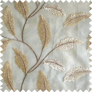 Beige cream color beautiful floral big size leaf embroidery pattern with transparent background zigzag designs sheer curtain