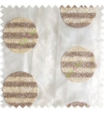 Beige cream color geometric circles shapes texture finished embroidery designs with transparent background horizontal stripes sheer curtain