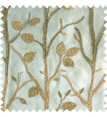 Green cream color natural tree leaf elegant look texture finished embroidery designs traditional patterns transparent background sheer curtain