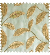 Green gold cream color beautiful floral big size leaf embroidery pattern with transparent background zigzag designs sheer curtain