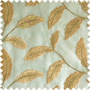 Green gold cream color beautiful floral big size leaf embroidery pattern with transparent background zigzag designs sheer curtain