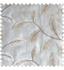 Cream color beautiful floral big size leaf embroidery pattern with transparent background zigzag designs sheer curtain