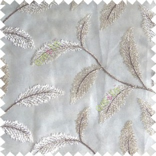 Cream color beautiful floral big size leaf embroidery pattern with transparent background zigzag designs sheer curtain