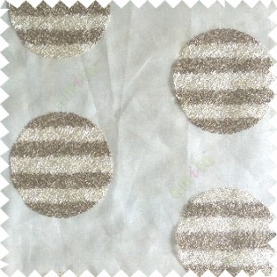 Cream brown color geometric circles shapes texture finished embroidery designs with transparent background horizontal stripes sheer curtain