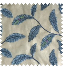 Royal blue color beautiful floral big size leaf embroidery pattern with transparent background zigzag designs sheer curtain