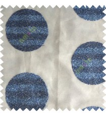 Royal blue color geometric circles shapes texture finished embroidery designs with transparent background horizontal stripes sheer curtain
